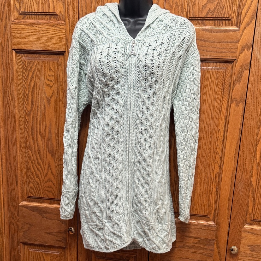 Aran Crafts Light Green Hooded Cardigan